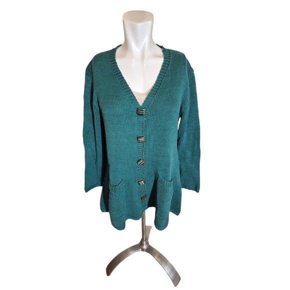 Handmade VTG Art Sweater Pullover Peplum Sweater Enamaled Buttons Green Sz O/S - Picture 1 of 6
